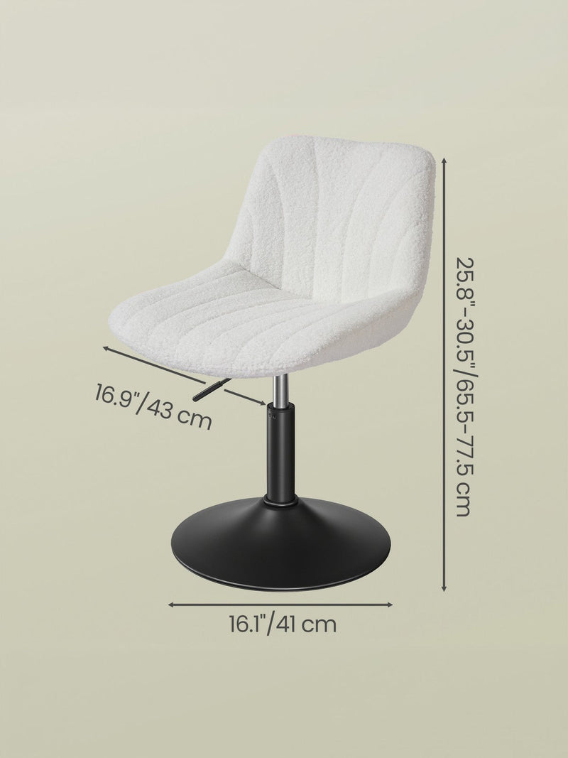 Dimensions diagram of the dressing table chair showing 43 cm seat width, 41 cm base diameter and a 65.5 to 77.5 cm overall height range