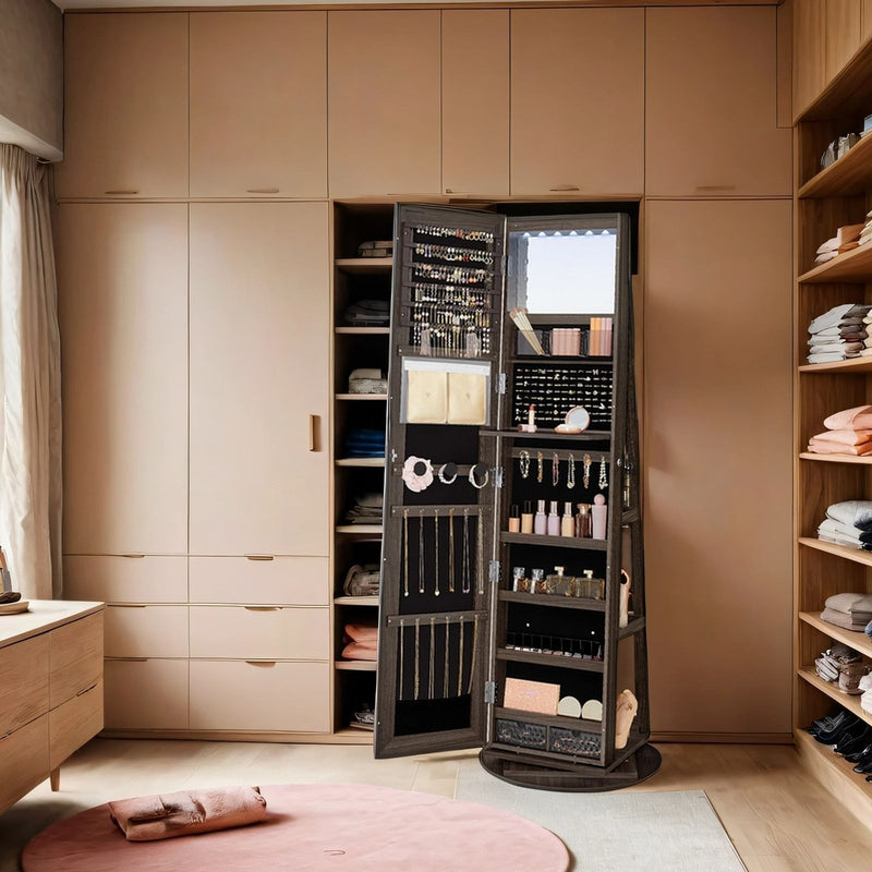 Lockable 360 Degree Swivel Jewellery Armoire with Frameless Full Length Mirror by Songmics