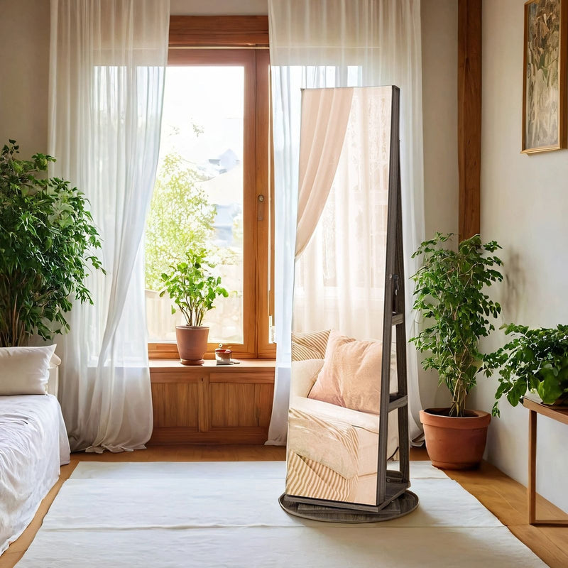 Lockable 360 Degree Swivel Jewellery Armoire with Frameless Full Length Mirror by Songmics