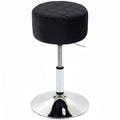 Black plush adjustable swivel kitchen stool with a chrome trumpet base on a white background