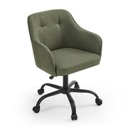 Songmics green fabric swivel office chair with armrests and a black five-star castor base