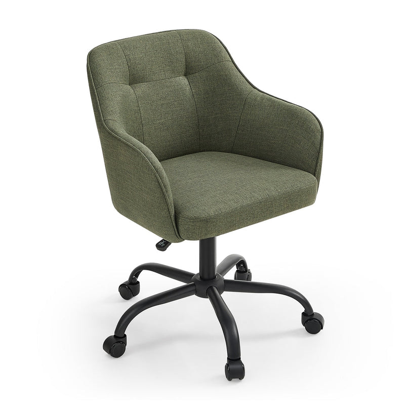 Songmics green fabric swivel office chair with armrests and a black five-star castor base
