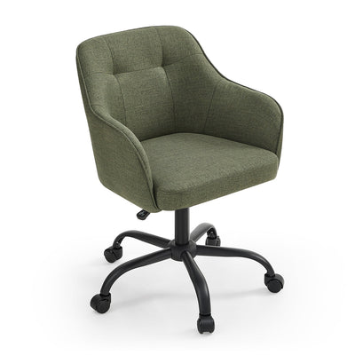 Songmics green fabric swivel office chair with armrests and a black five-star castor base