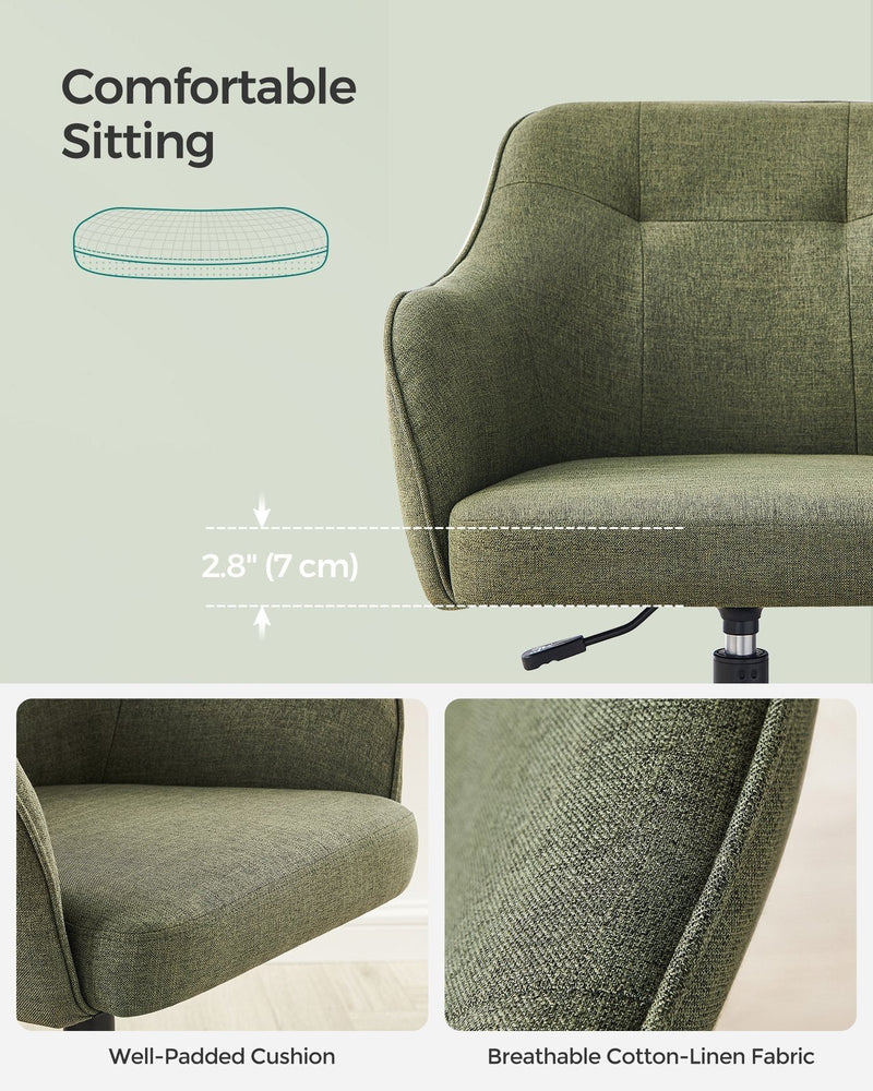Side view of the padded green seat cushion above the chair column