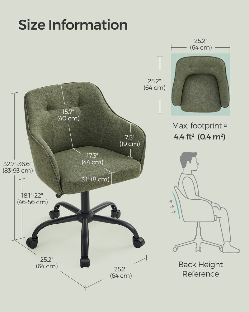 Size diagram showing a 46 to 56 cm seat height, 44 cm seat depth and 64 cm base