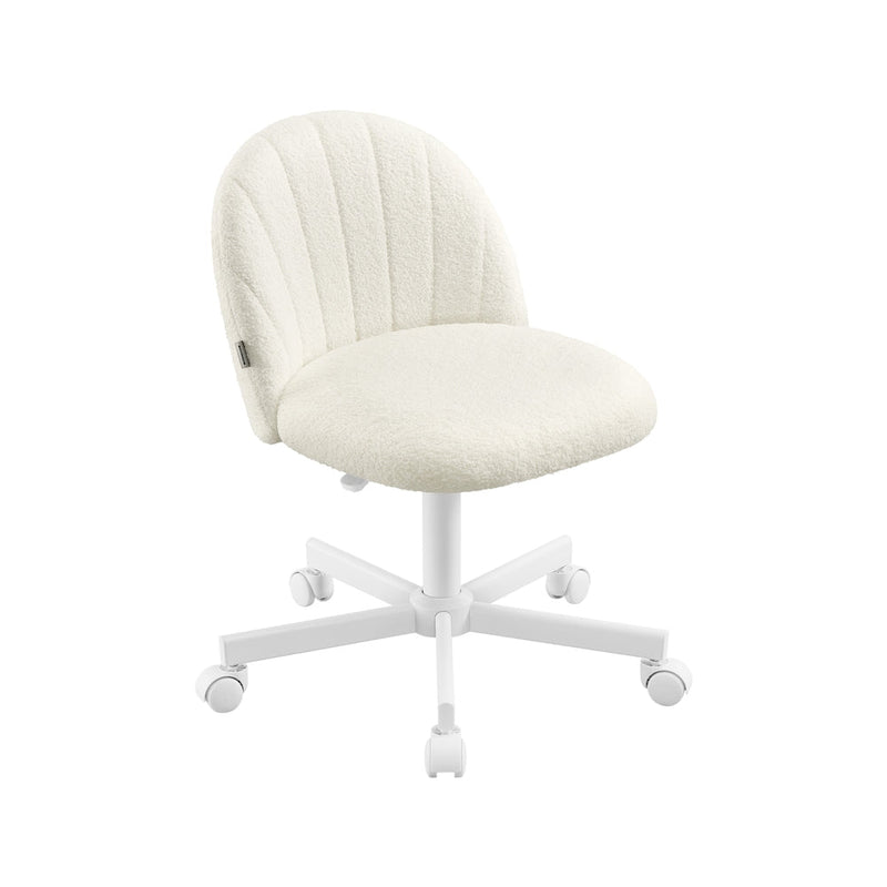 SONGMICS cream white teddy fleece swivel office chair, front view