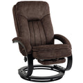 Swivel recliner armchair with footrest stowed and wooden swivel base, studio shot