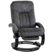 Front view of the recliner armchair upright with curved arms and round swivel base