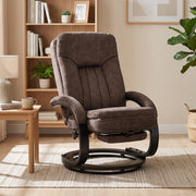 Velvet-feel recliner armchair in a living room beside a bookshelf and plant