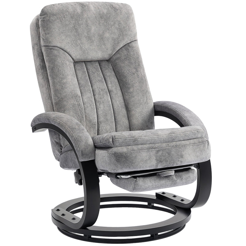 Three-quarter studio view of the recliner with the footrest tucked under the seat