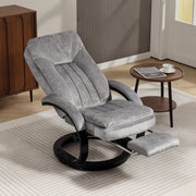 Recliner in a lounge with the footrest pulled out beside a round side table