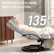 Woman lying back under a throw at the full 135 degree recline