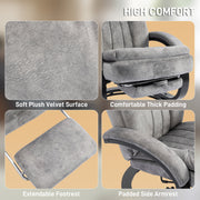 Comfort details: plush velvet texture, thick padding, extendable footrest and padded arm