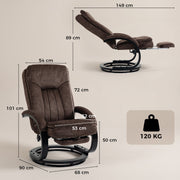 Dimensions diagram of the swivel recliner showing 68 cm width, 101 cm height and 149 cm reclined depth