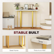 Narrow Console Table with Faux Marble Top and Steel Frame for Hallway Use White AOSOM