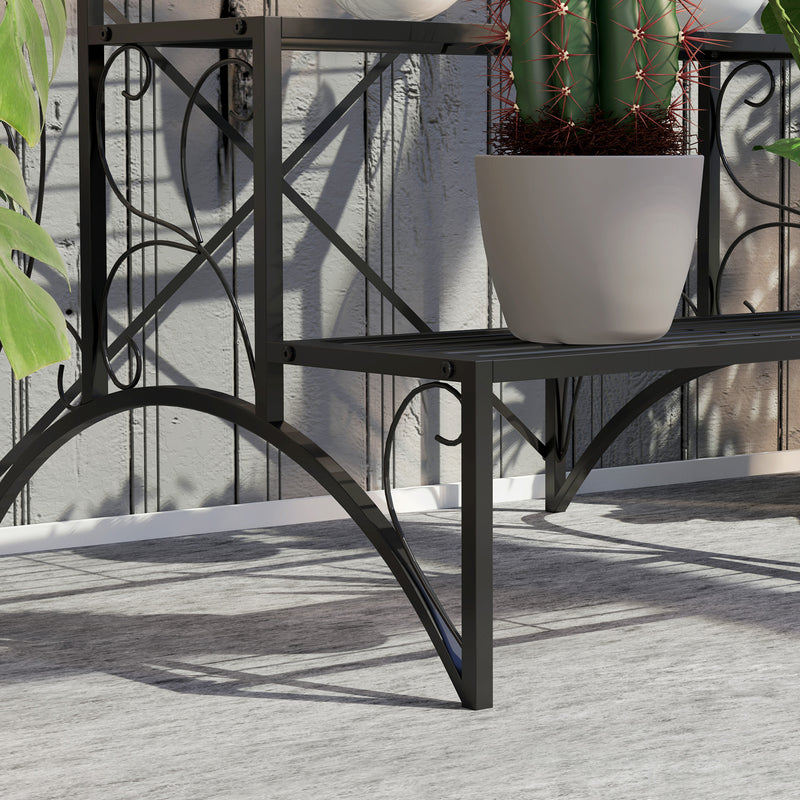 Black 3 Tier Metal Plant Stand for Indoor and Outdoor with Vintage Ladder Design by Outsunny