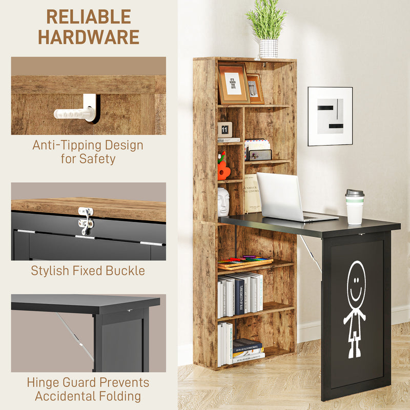 Folding Desk with Blackboard and Side Shelf Rustic Brown Home Office Workstation by HOMCOM