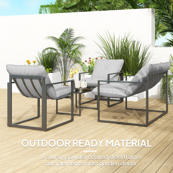 4 Piece Patio Dining Set with Cushions in Black and Light Grey by Outsunny