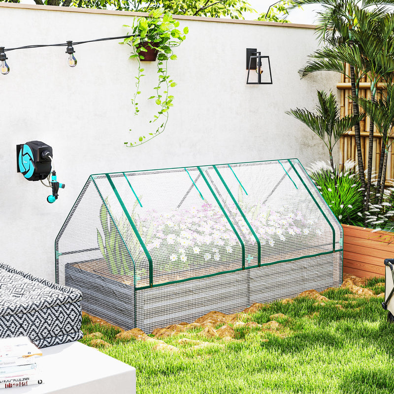 Metal Raised Garden Bed with Cover for Herbs and Vegetables White and Dark Grey by Outsunny