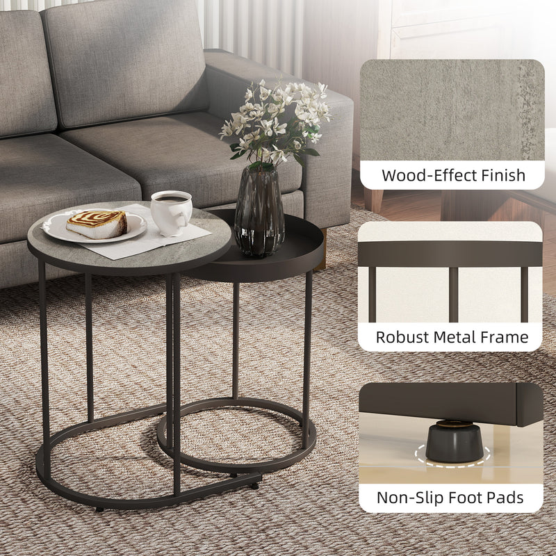 Set of 2 Round Nesting Side Tables Ideal for Living Room or Bedroom Use Grey