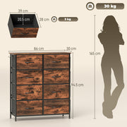 Chest of 8 Fabric Drawers with Wood Top for Bedroom or Hallway Storage Rustic Brown