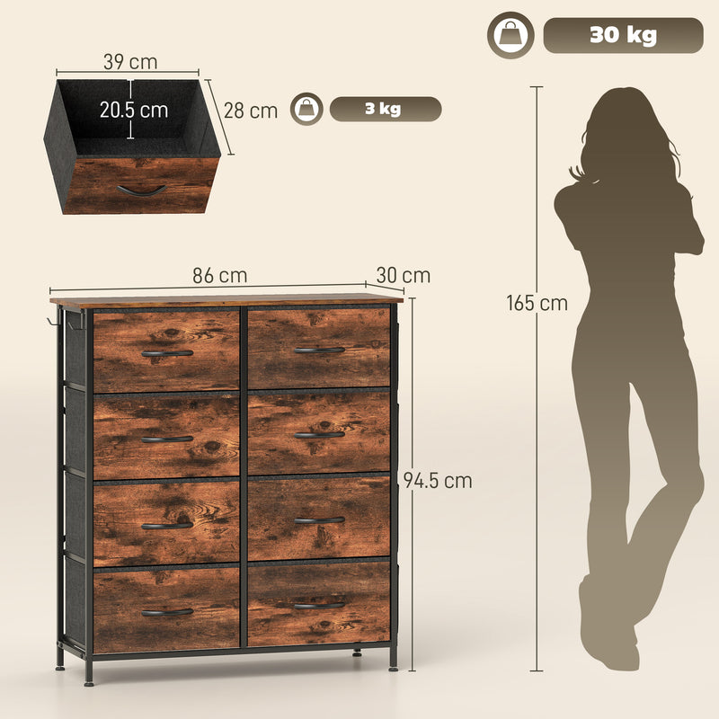 Chest of 8 Fabric Drawers with Wood Top for Bedroom or Hallway Storage Rustic Brown