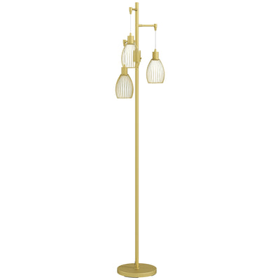 Gold Industrial 3 Light Floor Lamp with Dimmable Steel Shades for Living Room