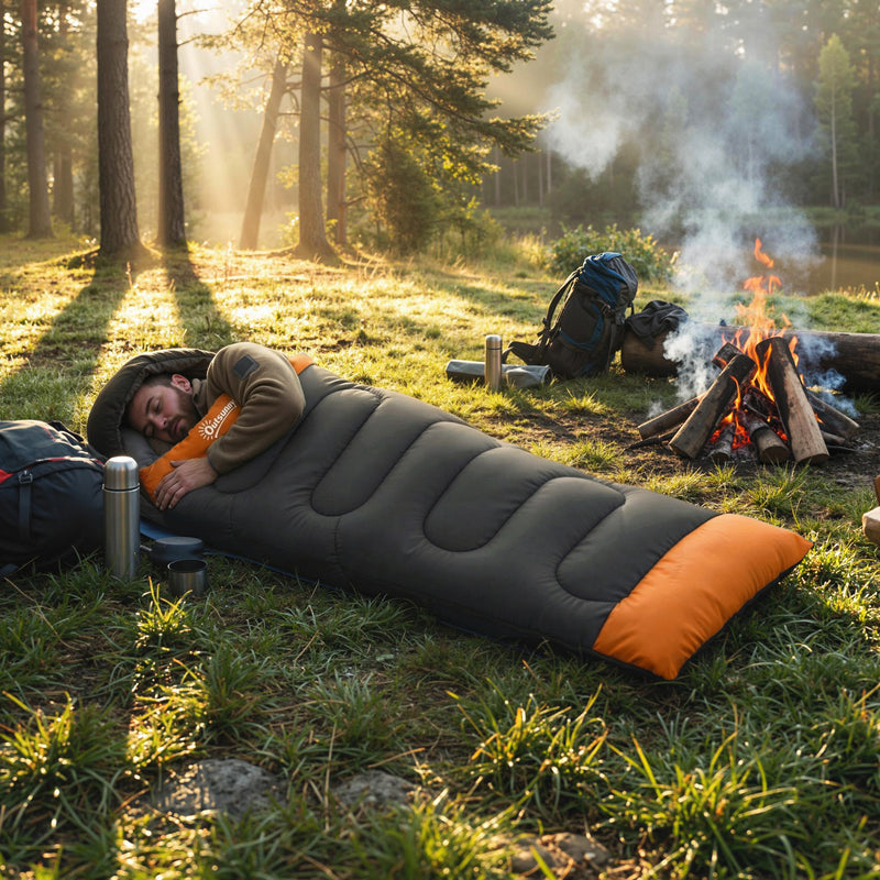 Camping Sleeping Bag for Adults Lightweight and Roomy with Blanket Zip Grey Orange