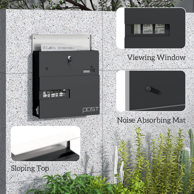 Wall Mounted Lockable Post Box with Viewing Window and Weatherproof Design in Charcoal Grey by HOMCOM