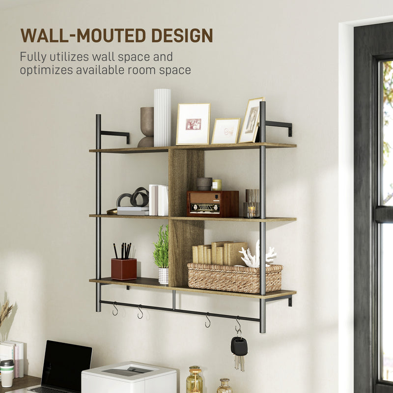Grey Wood Effect Three Tier Floating Wall Shelf for Storage and Display by HOMCOM