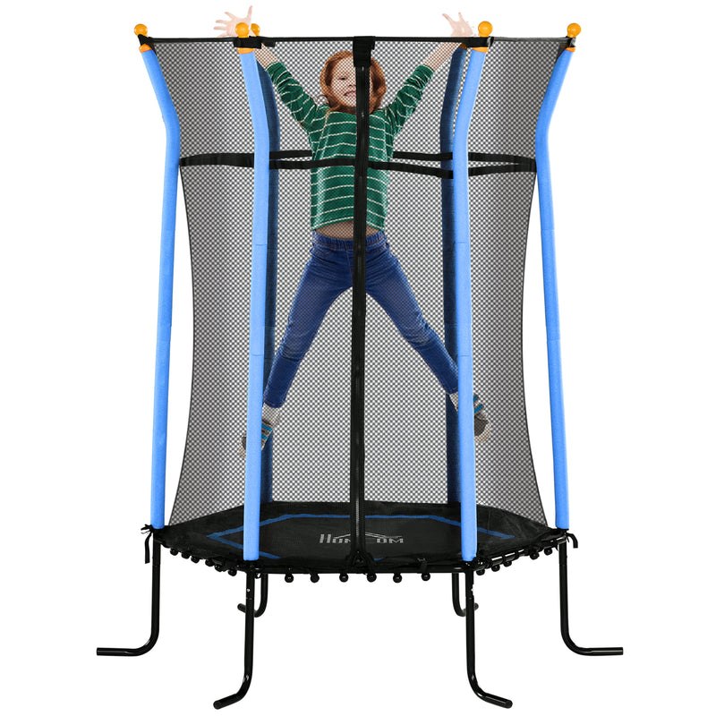 Blue Kids Mini Trampoline With Safety Enclosure for Ages 3-10 by HOMCOM