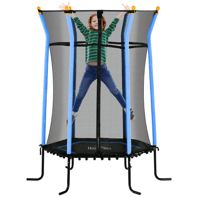 Blue Kids Mini Trampoline With Safety Enclosure for Ages 3-10 by HOMCOM Homcom