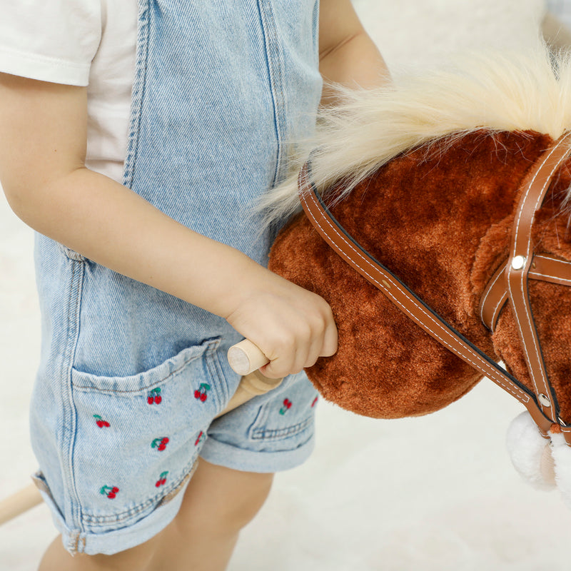 Stick Horse Toy with Real Neighing Sounds and Wooden Wheels for Kids Playtime, Brown AOSOM