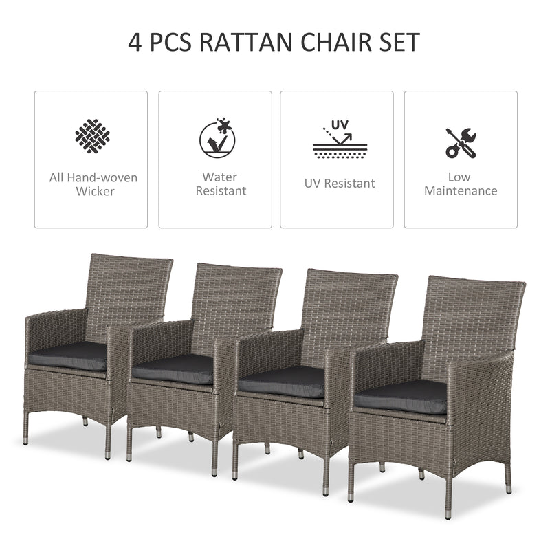 Grey Rattan Garden Armchairs Set of 4 With Cushions Ideal for Outdoor Relaxing