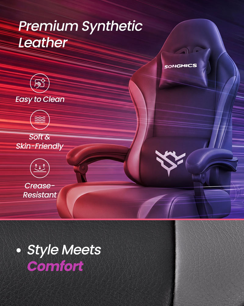 Close-up of the black and grey synthetic leather on the gaming chair
