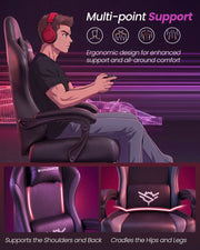 Illustration of a gamer seated with the chair supporting shoulders, back, hips and legs