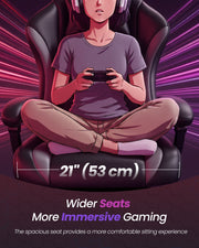 Illustration showing the 53 cm wide seat of the gaming chair