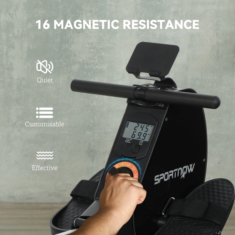 Folding Magnetic Rowing Machine with 16 Resistance Levels in Black for Home Fitness by SPORTNOW AOSOM