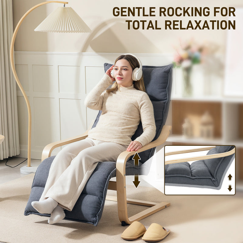 Curved Wooden Accent Chair with Adjustable Footrest Dark Grey by HOMCOM