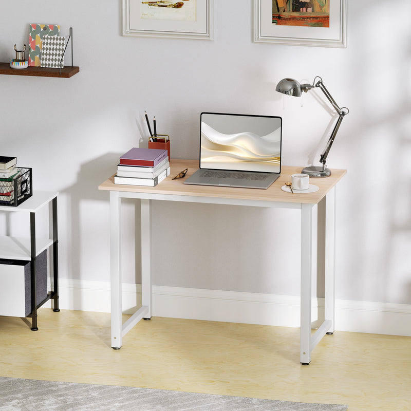 White Computer Desk 100cm Home Office Writing Table with Metal Frame by HOMCOM