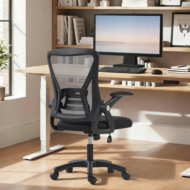 Office Chair with Lumbar Support and Flip Up Arms for Comfortable Home Working Black
