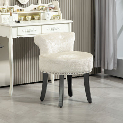 Beige Ice Velvet Dressing Table Stool with Rubber Wood Legs for Bedroom or Living Room by HOMCOM