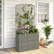 Raised Rattan Planter with Trellis for Easy Gardening Without Bending Dark Grey Outsunny