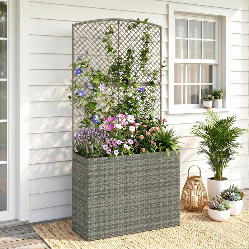 Raised Rattan Planter with Trellis for Easy Gardening Without Bending Dark Grey Outsunny