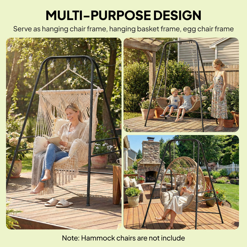 Hammock Chair Stand for Indoor or Outdoor Relaxation with Adjustable Height Black AOSOM