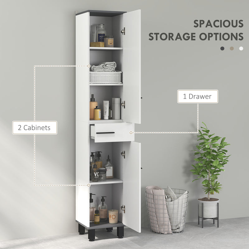 White 190cm Slim Bathroom Storage Floor Cabinet with Shelves by HOMCOM