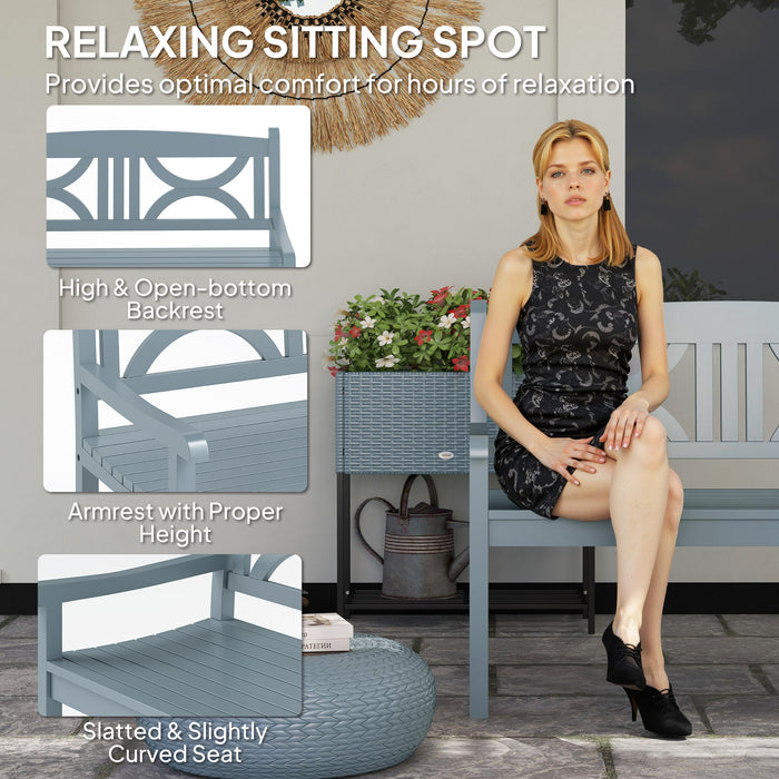 Grey 2 Seater Wooden Garden Bench Outdoor Patio Loveseat for Porch by Outsunny