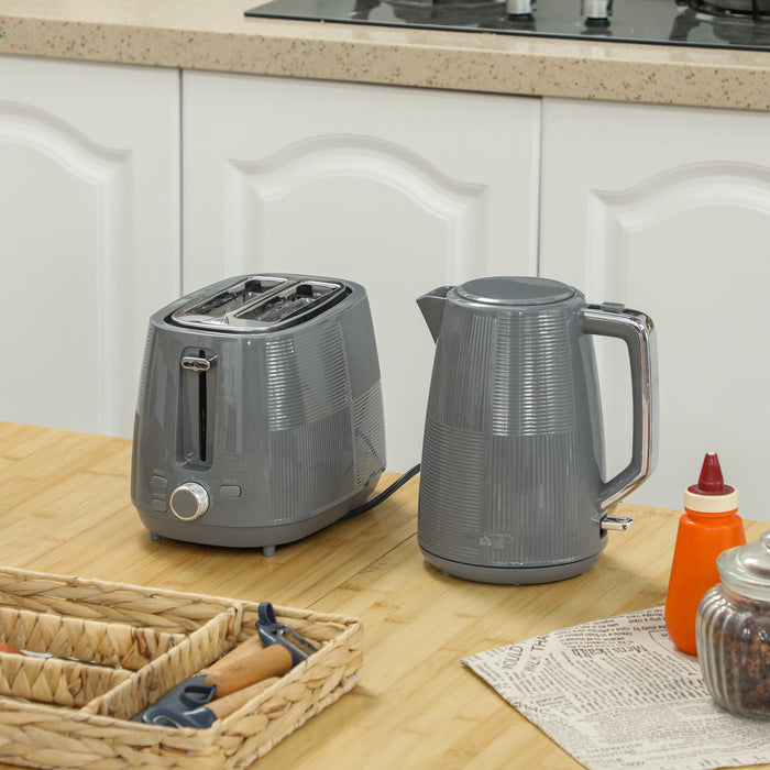 Grey 1.7L 3000W Fast Boil Cordless Kettle and 2 Slice Toaster Set with 7 Browning Levels by HOMCOM