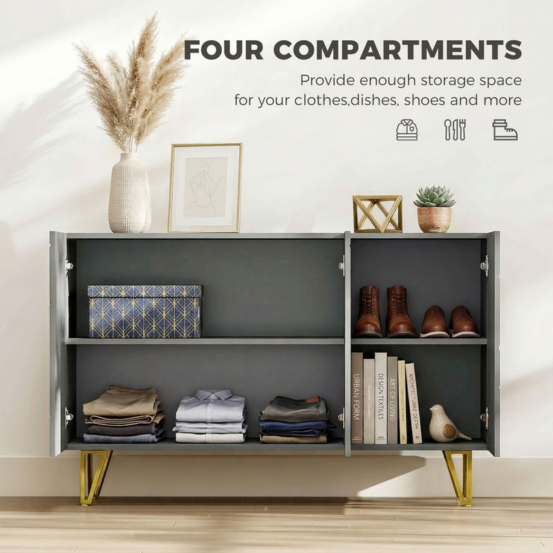 Sideboard Storage Cabinet with Adjustable Shelves for Living Room or Hallway High Gloss Grey AOSOM