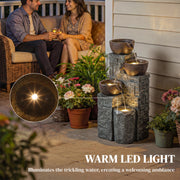 Garden Water Fountain with LED Lights for Relaxing Outdoor Spaces Rustic Brown AOSOM